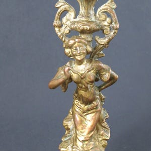 Antique Victorian Candelabra Part, Female Figure w/ Taper Holder, Cast Metal - For Parts or Repair
