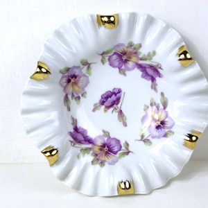Vintage Mitterteich Bavaria Germany Scalloped Dish W/ Violet Flowers & Gold Detail, likely circa 1930's - Great Condition
