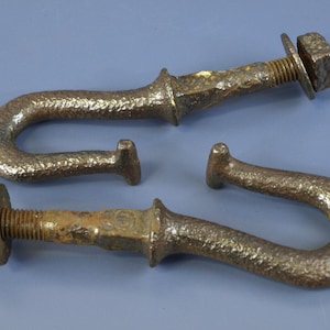 Antique Industrial Cast Iron J-Hook Bolts, Set of 2 | Barn Beam Hook | Hook Only Size, 3.75&quot;  Overall Size, 6.75&quot; Long