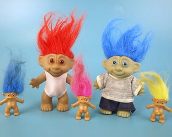 Vintage 1990s Troll Doll Lot of 5 - Unbranded Retro Hair Trolls - 90s Nostalgia Toy Lot