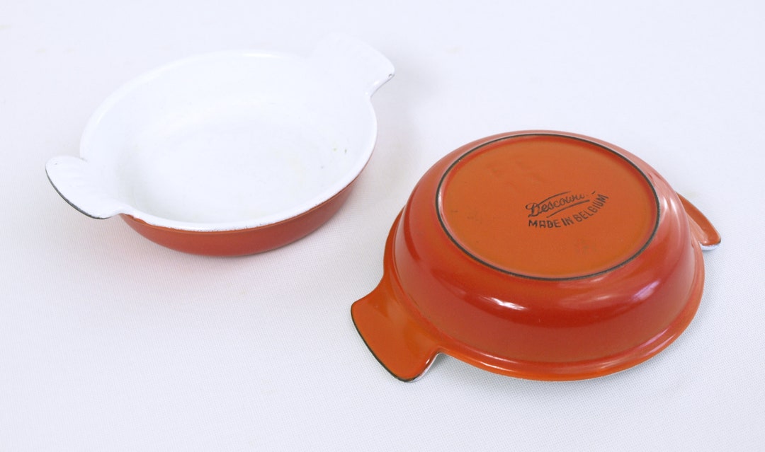 Vintage Descoware FE13 Enamelled Cast Iron Ovenware Set of 2 Individual