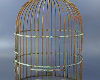 Gaiola de pássaros vintage rústica em metal aramado, estilo shabby chic, sem a bandeja inferior - 44,5 cm de altura x 33 cm de diâmetro