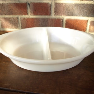 Vintage Milk Glass Glasbake Divided Oval Baking Casserole Dish No. J-239