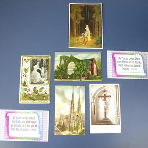 Cartões postais religiosos antigos/vintage - Cartão de Natal vitoriano/Catedral de São Patrício - lote de 7, alguns usados - Ótimo estado