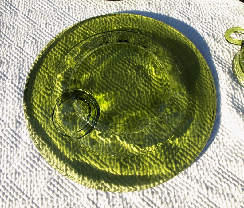 Vintage Indiana Glass Thumbprint Luncheon Plate with Matching Cups in Olive Green \u2013 Set of 4