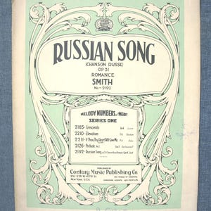 Antique Sheet Music for Piano, &quot;Russian Song&quot; (Chanson Russe) Sidney Smith, OP 31, - Edited and fingered by Eugene Platzman, C. 1923 - Good