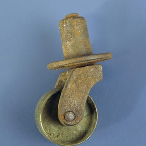 Vintage Swivel Castor Wheel for Furniture Steel & Brass- 1 3/8&quot; plus 0.75&quot; Wide Peg - Reclaimed Hardware for Restoration