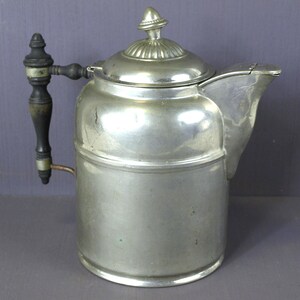 Antique Rochester Stamping Company Plated Copper Metal Coffee Pot with Wooden Handle and Finial