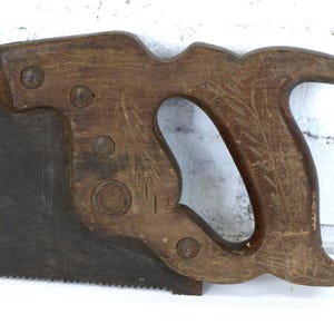 Vintage H Disston & Sons Phila Crosscut Hand Saw 26&quot; Long Blade w/ Carved Wooden Handle - Circa 1947 - 1953 - Good Condition