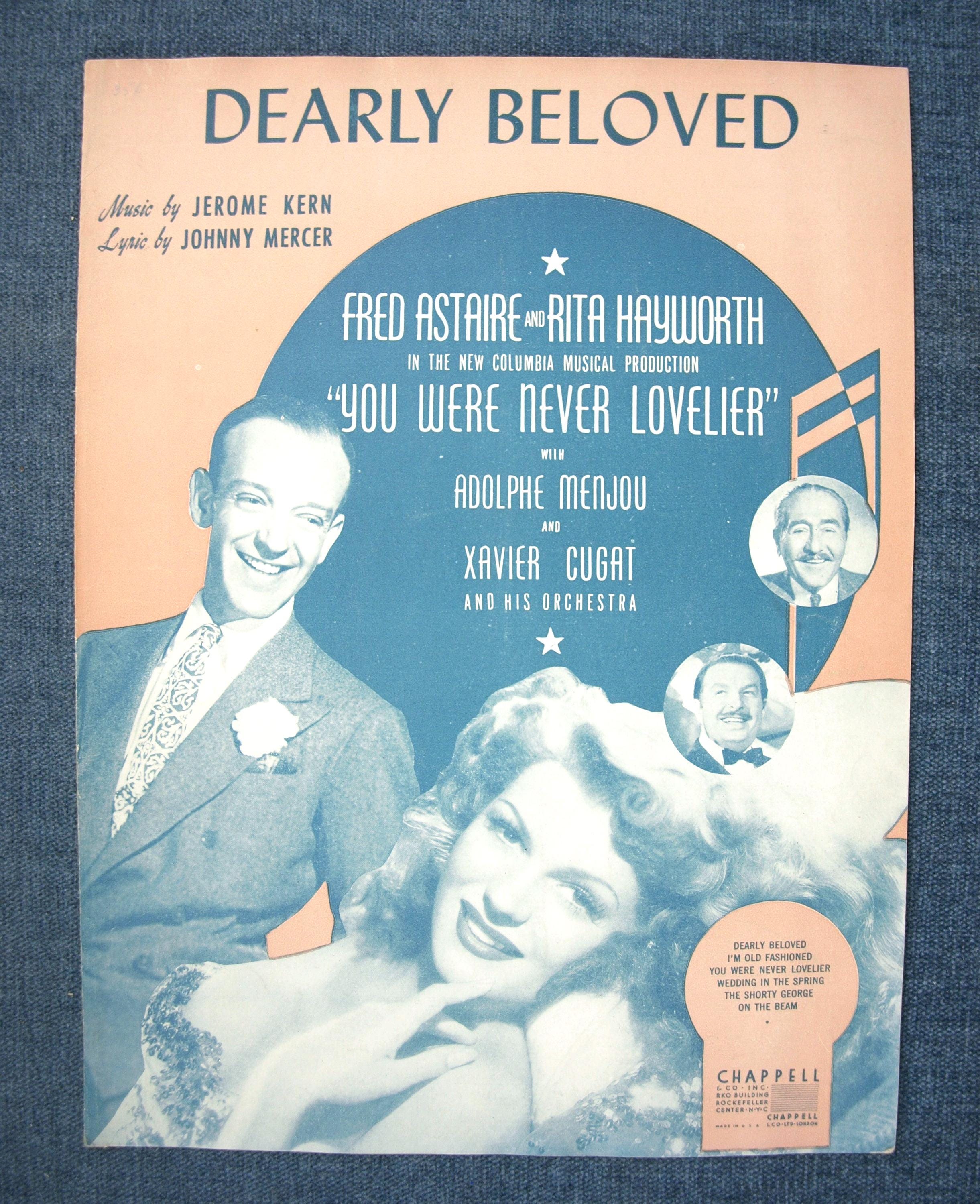 Vintage Sheet Music for Piano / Guitar, "Dearly Beloved" - Words/Music by Kern & Mercer, C. 1942 from Film, "You Were Never Lovelier" - VG