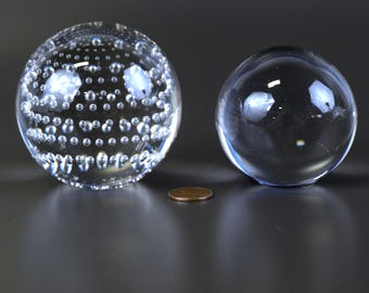 ヴィンテージ クリア アートガラス ペーパーウェイト 気泡入り 1個