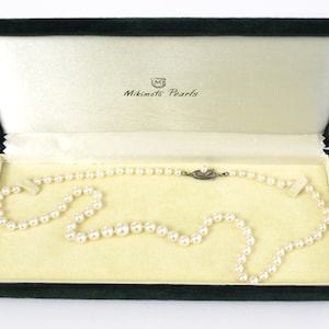 Vintage Cultured Akoya Pearl 8mm Graduated Necklace with a Sterling Silver & Pearl Clasp in Mikimoto Box with Appraisal