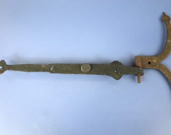 Antique Hand Forged Wrought Iron Shutter Dog w/ 17" Drive-In Spike | Primitive Blacksmith Made Window Holdback Stay | Architectural Salvage