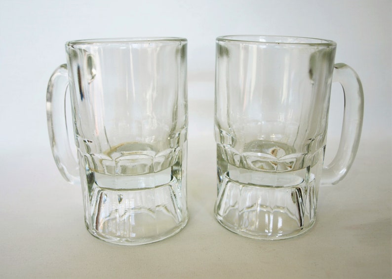 Beautiful Vintage Thick Clear Glass Beer Mugs With Handles in Superb ...