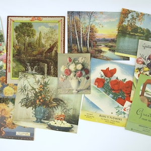 Calendários publicitários antigos de 1950-1951, além de impressões em papel cartão da Calandars