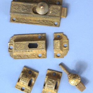 Antique Iron Victorian Kitchen Cabinet & Cupboard Door Slide Latch Parts c 1800's - Furniture Restoration For Parts or Repair, 6 Pieces
