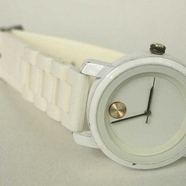 Vintage Movado Bold Replica White Wrist Watch with White Silicone Band - In Working Condition