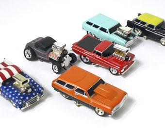 Collection vintage Muscle Machines de Funline - 5 voitures : Chevy Chevelle Wagon '65 (2), Ford T-Bird drapeau américain '56, Chevy Nomad '55 et plus