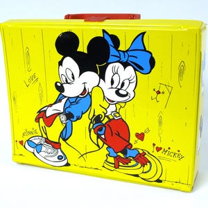 Vintage Mickey and Minnie Mouse Toy Suitcase - Disney Toys, Circa 1980&#39;s - 13&quot; Wide, 10&quot; High - Travel Pretend Play Toys - Very Good