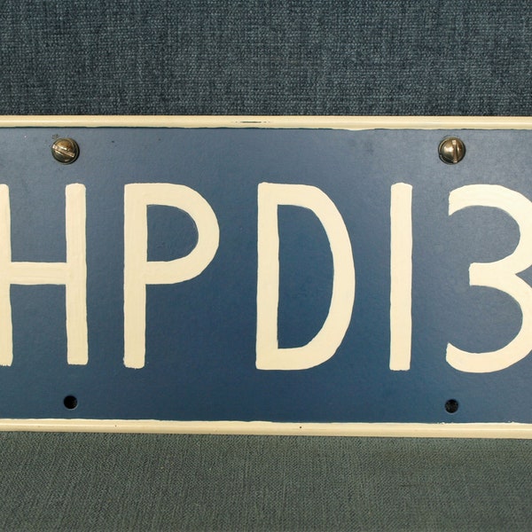 Vintage Hand Painted Steel License Plate- HPD13 - could stand for Harrisburg Police Department?