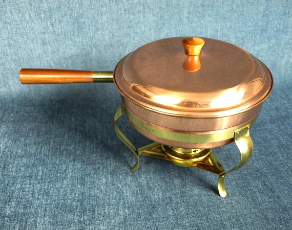 Vintage Taurus Portugal Copper Chafing Dish Food Warmer With Brass