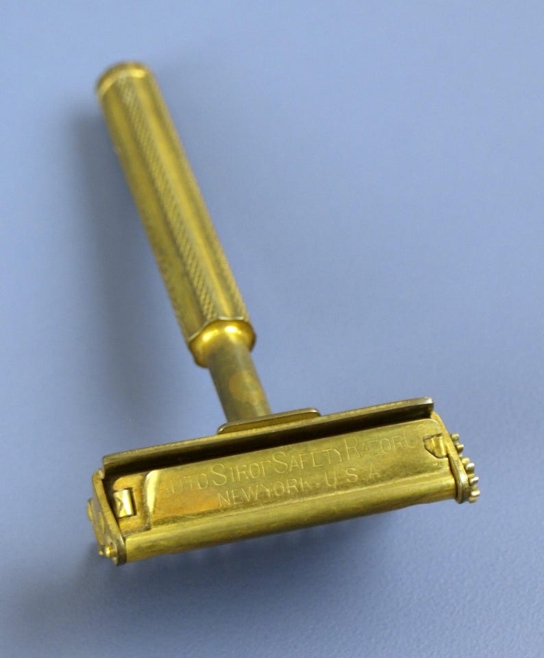 Vintage Gold Tone Safety Razors: 2 Gillette Aristrocrat C 40's, Gem ...