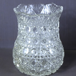 Antique EAPG US Glass 1891 Vase / Spooner with Dewdrop Pattern - Flat Hobnail & Fan -Excellent Condition