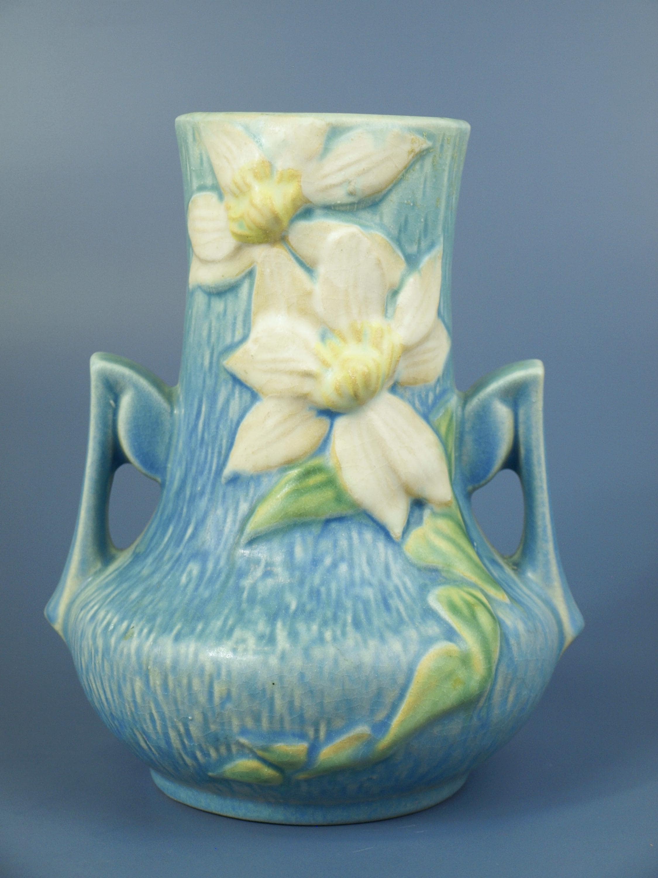 Vintage Roseville Pottery Clematis Ciel Blue No. 106-7 Circa