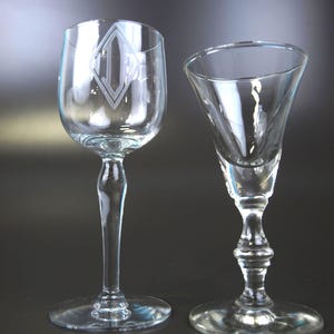 Vintage Libbey Glass Co Georgian Sherry Glass and Glastonbury Initialed Cordial Glass circa 1950s