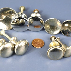 ヴィンテージキャビネットノブ/プル - シルバーカラーノブ9個セット（ミックスマッチ） - 再生金具、状態良好