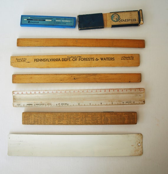 Vintage Drafting Rulers / Slide Ruler and Drawing Lead Cases 