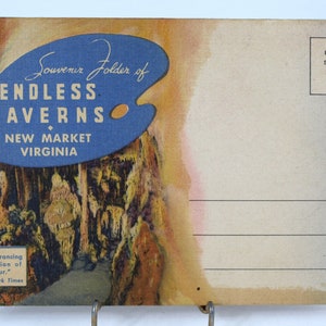 Pochette vintage souvenir de « Endless Caverns » New Market, Virginie - ensemble d'images et de cartes postales à déplier, vers les années 40 - souvenirs de voyage - VG