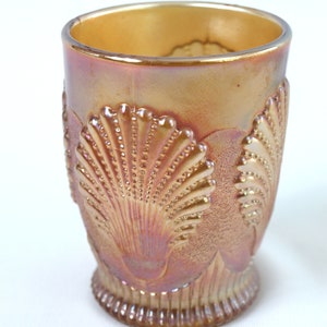 Antique Dugan &quot;Beaded Shell&quot; Marigold Flat Tumbler, Circa 1910 - Dugan Carnival Glass Marigold Cup - 3.75&quot; Tall - VG/Excellent Condition