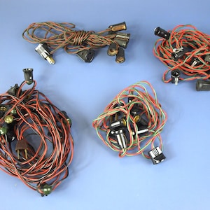 Vintage Christmas C7 String Lights No Bulbs Only Cords - 4 Strands - Royal / Noma - circa 1950&#39;s - Bakelite Plug & Sockets - Tested All Work