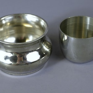 Vintage Indian Silver-Plate Puja Kalash Pot & Pewter Jefferson Cup by Master Craftsmen Shop - Good+ Condition
