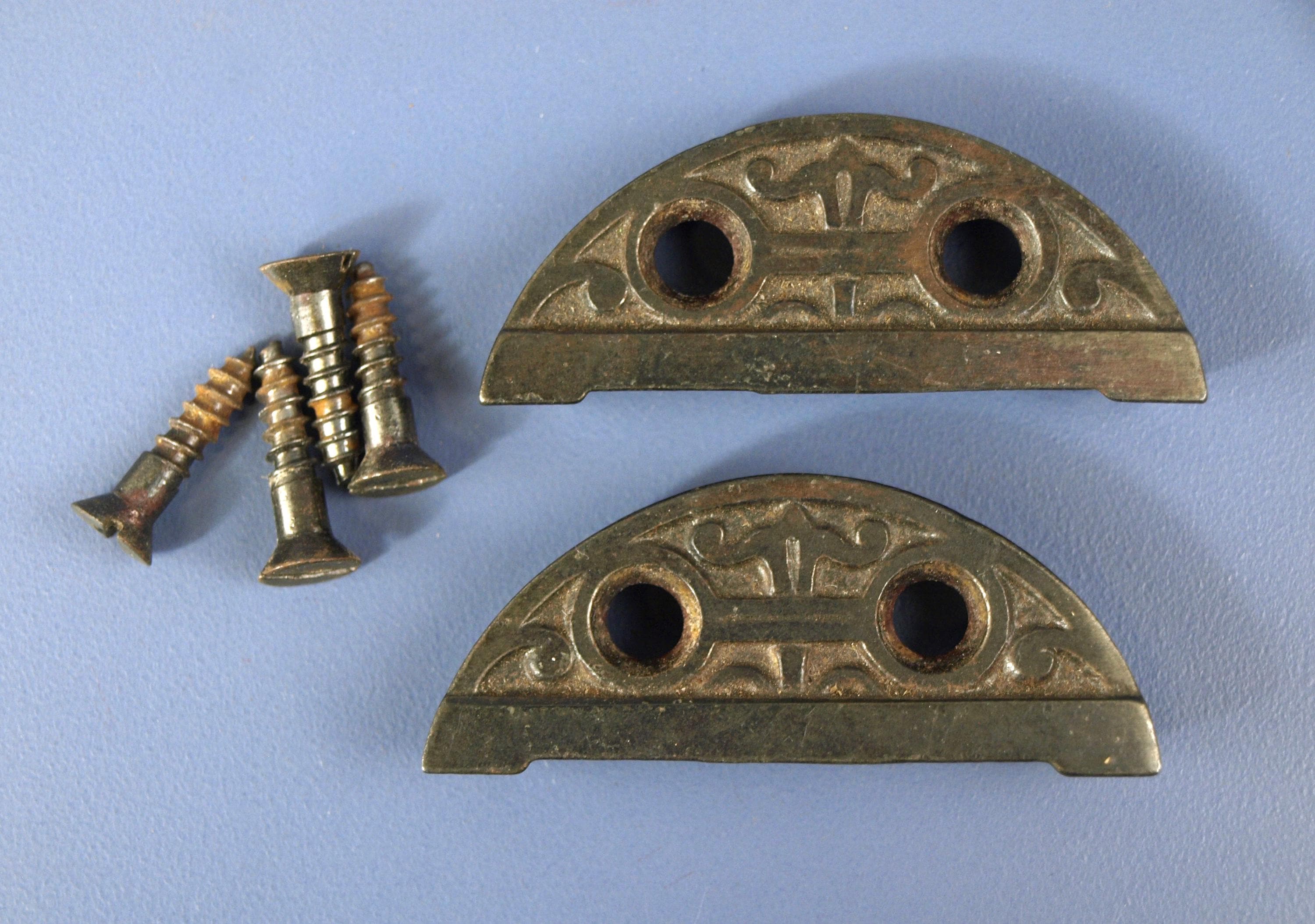 Antique Victorian Window Sash Lock Keepers / Catches - Lot of 2 Reclaimed Latch Hardware NOS In Superb Condition