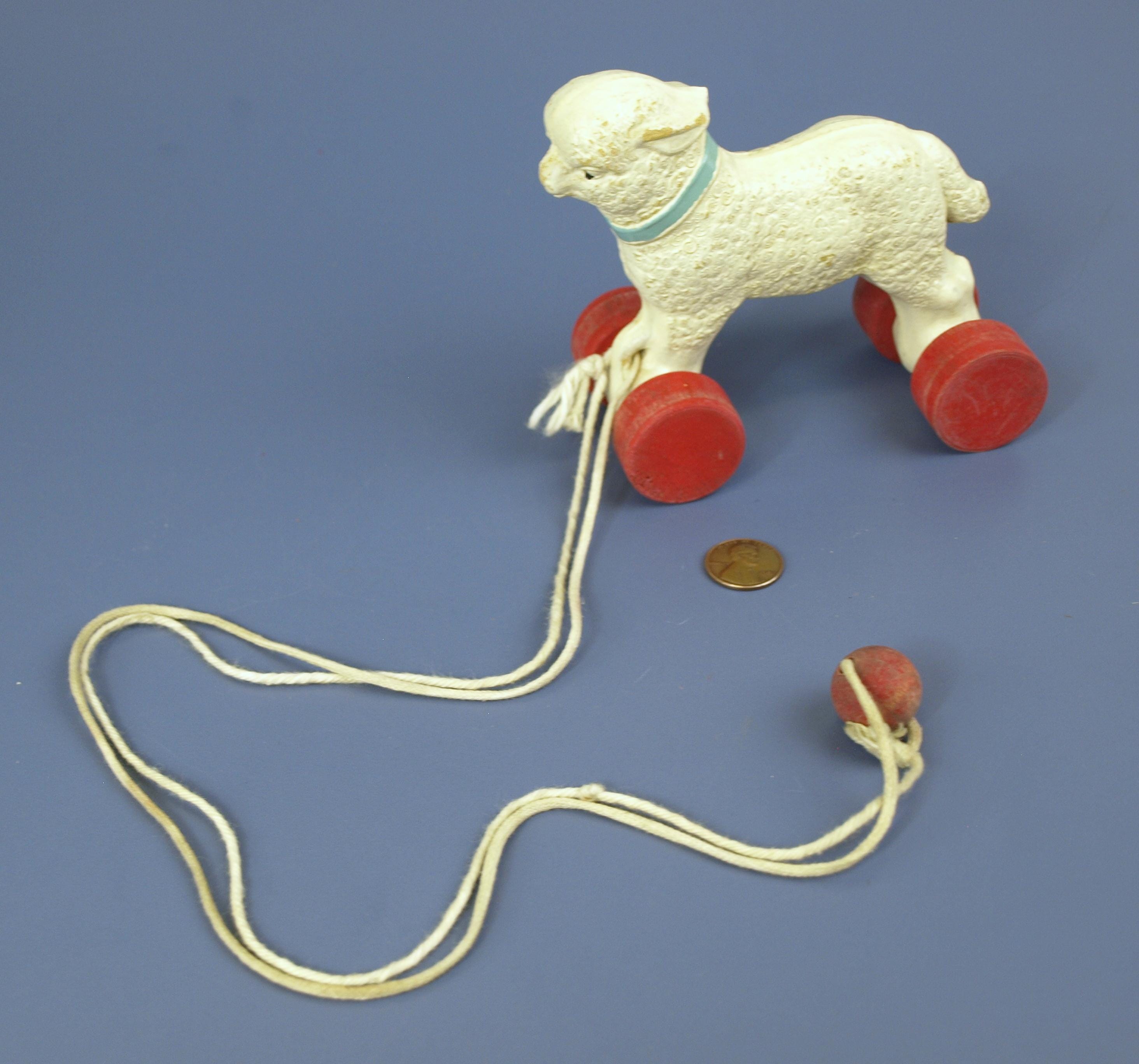 アンティーク プルトイ おもちゃ 木製 羊 Lamb Vintage Mary's Lamb Pull Toy No. 105 by HUBLEY Made From 