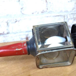 Antique Carriage Coach Lantern converted to Drop Cord Shop Light - Pressed Metal and Beveled Glass - Works