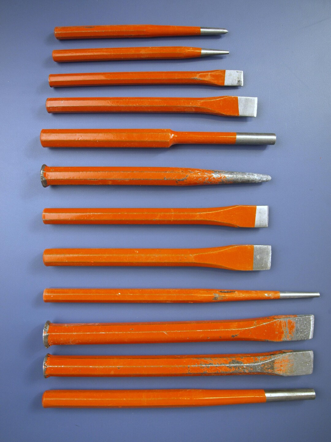 Vintage Jumbo Center Punch and Chisel Set of 12 Cement or Stone Mason ...