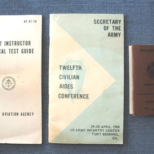 Secretary of the Army 12th Civilian Aides Conference April 1966 Fort Benning GA, Flight Instructor Test Guide Sept 1964 & War Dept. I.D Card