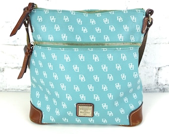 Dooney & Bourke Spearmint Gretta Katie Monogram Print Crossbody Bag w Leather Trim K9732332 Great Condition Some Wear