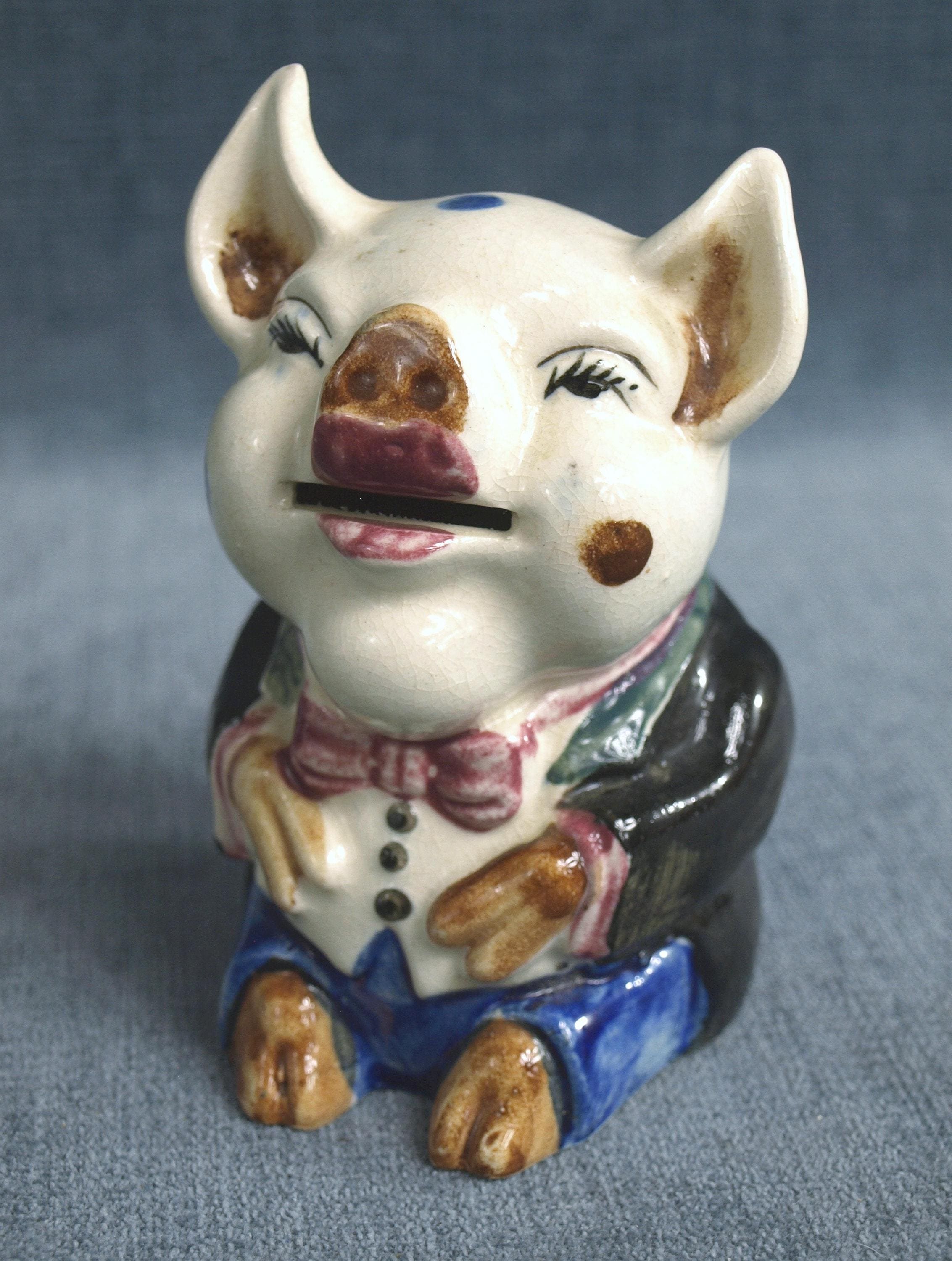 Vintage Rare Occupied Japan Kitsch Piggy Bank in Suit and Bow Tie