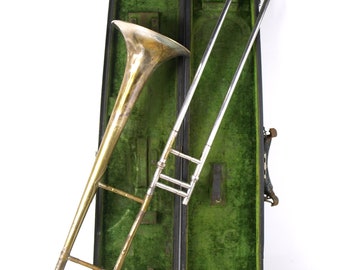 J. W. York & Sons Trombone w/ Hard Case - Missing Mouthpiece - WWI Era w/ Serial # 43758, Circa 1915 -  Nickel Plated - Good+