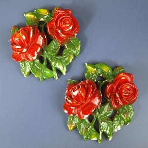 Vintage Bas Relief Figurative Rose Flowers Plaster Wall Art Decor Sculpture