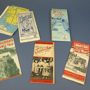 1950年代のヴィンテージカナダ地図：ナイアガラ - プリンスエドワード島 - シャーロットタウン - クインテ島 - ノバスコシア - モントリオール 6枚セット A+ コンディション
