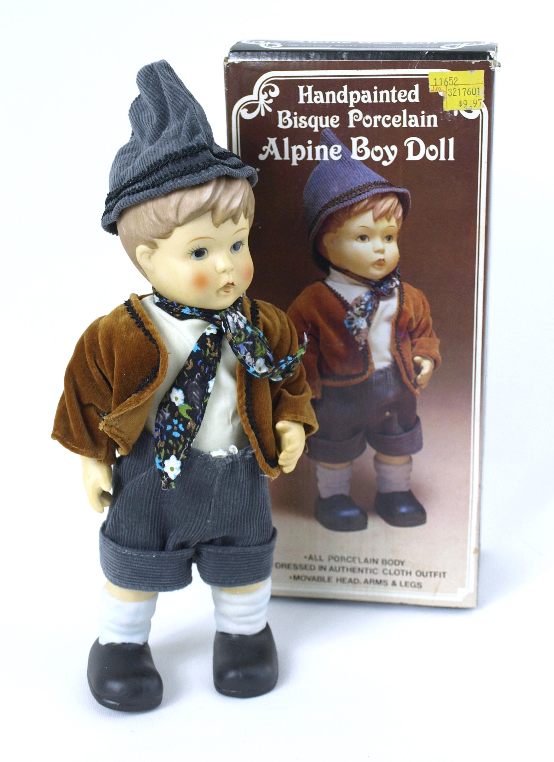 Vintage 1982 Handpainted Bisque Porcelain Alpine Boy Doll by