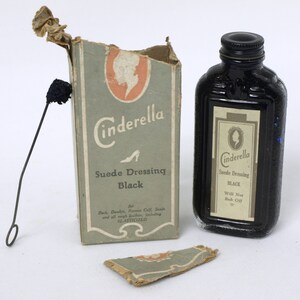Vintage Cinderella Suede Shoe Dressing Black by Everett & Barron Bottle with Original Box and Applicator