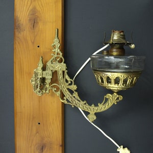 Antique Solid Brass Victorian Oil Lamp Wall Sconce Kerosene Light No ...