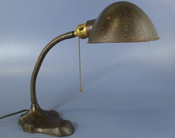 Antique Faries Art Deco Gooseneck Cast Iron Desk Lamp Industrial Office Work Table Light