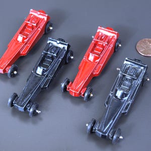 Vintage Tootsie Toys Dragster Diecast Metal Cars circa 1960&#39;s - 4 Cars - 2 Black & 2 Red